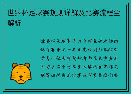 世界杯足球赛规则详解及比赛流程全解析